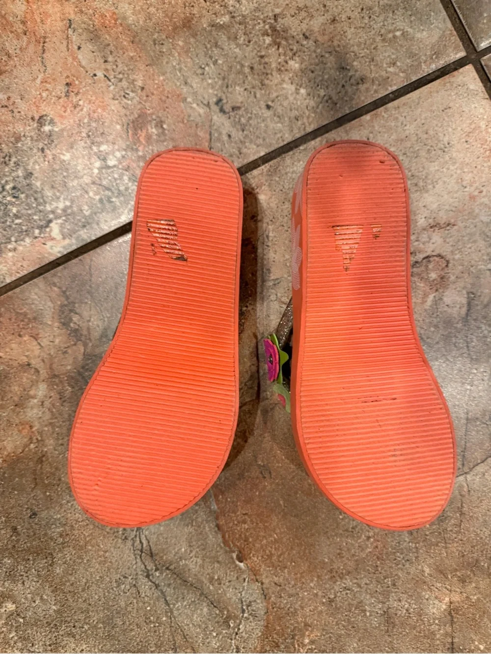 Disney Coral Platform Flip Flops with Glitter Straps and Floral Accents